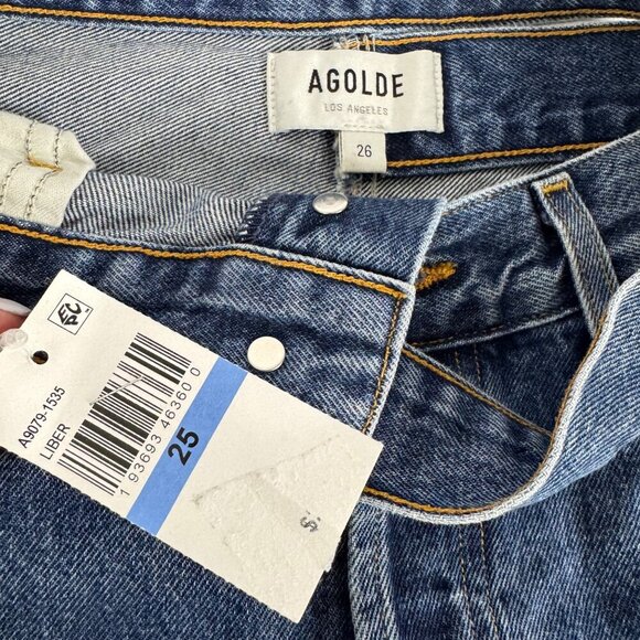 AGOLDE NEW Broken Jean Medium Wash Straight Leg Button Fly Size 26 Designer - Picture 9 of 14